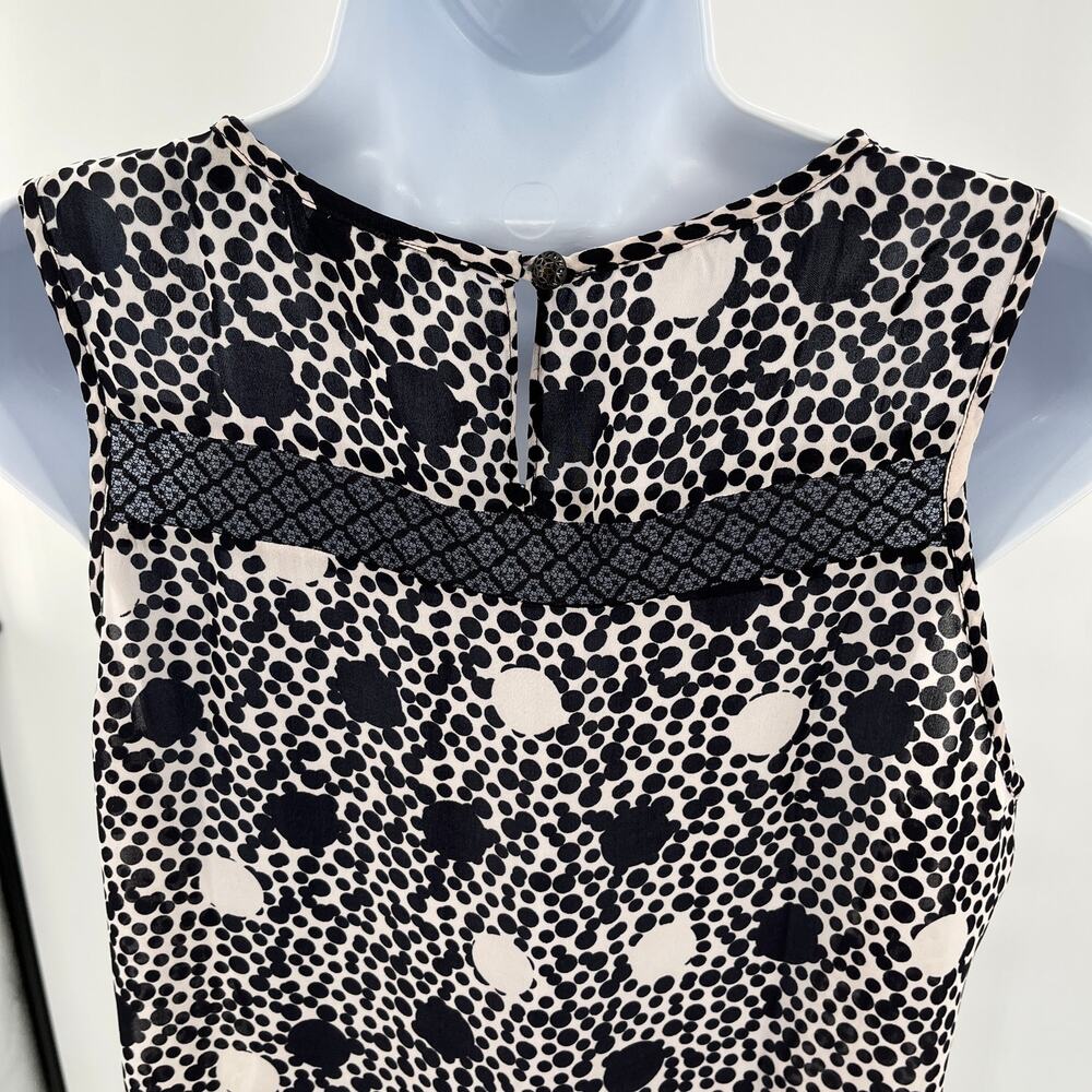 CAbi 3079 Black & White Polka Dot Sheer Lace Trim Sleeveless Blouse Women Sz S - Picture 6 of 11